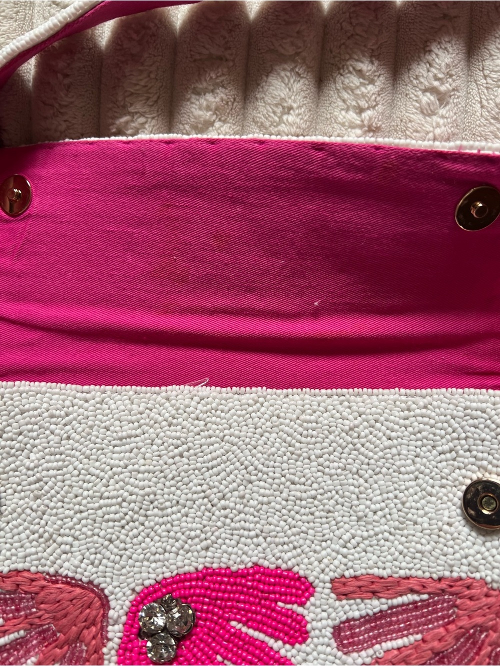 Anthropologie Pink & White Beaded Shoulder Bag - Picture 4 of 5